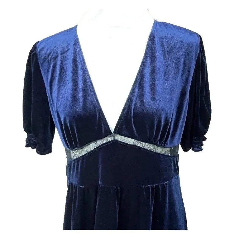 Topshop Women Velvet Lace Trim Short Sleeve Mini Dress Size 10 US - Picture 4 of 13